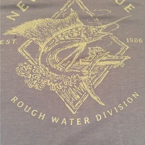 Newport Blue Tee with Gold Fish Design